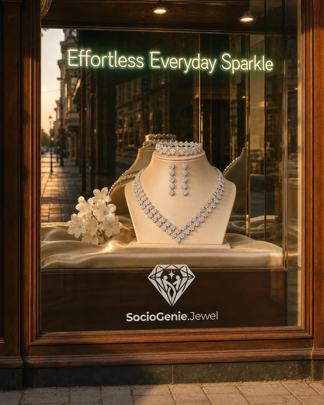 Marketing visual · Storefront made by SocioGenie for a demo jewelry brand